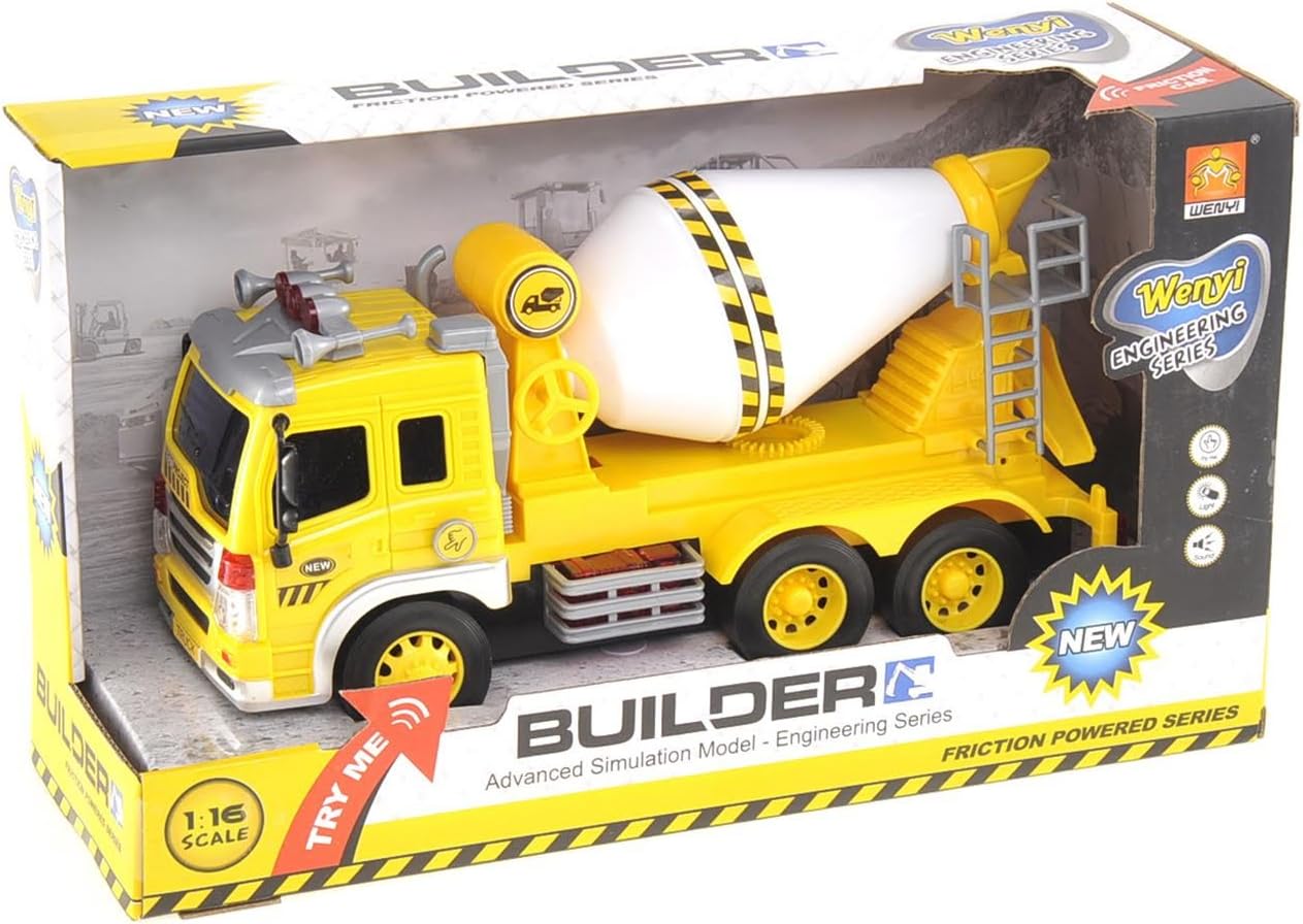 Push & Go Friction Powered Cement Truck Toy with Light and Sound | Realistic Play Mixer Construction Tanker Truck Toy Gift for Boys and Girls