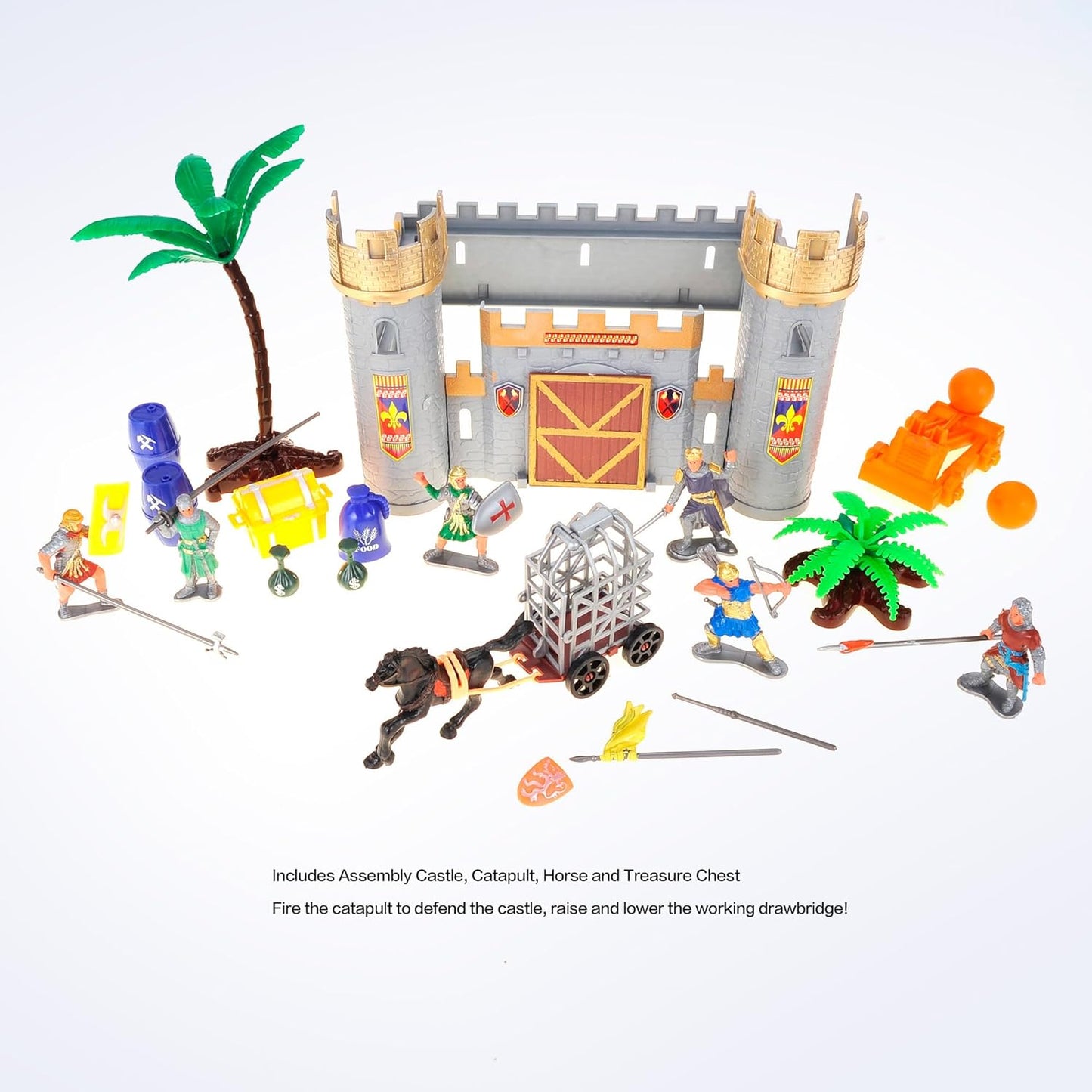 Roman Era Kingdom Action Figures with Toy Armys, Knights, Horse, Castle, Treasure Chests, Catapult and Figurines Playset for Kids