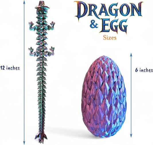 PowerTRC 3D Printed Crystal Dragon with Egg (Tri-Color Red Green Blue) – Flexible 3D Printed Set, Includes 12 Inch Dragon and 6 Inch Egg, Gift Bag Filler, Desk Decoration, Party Favor