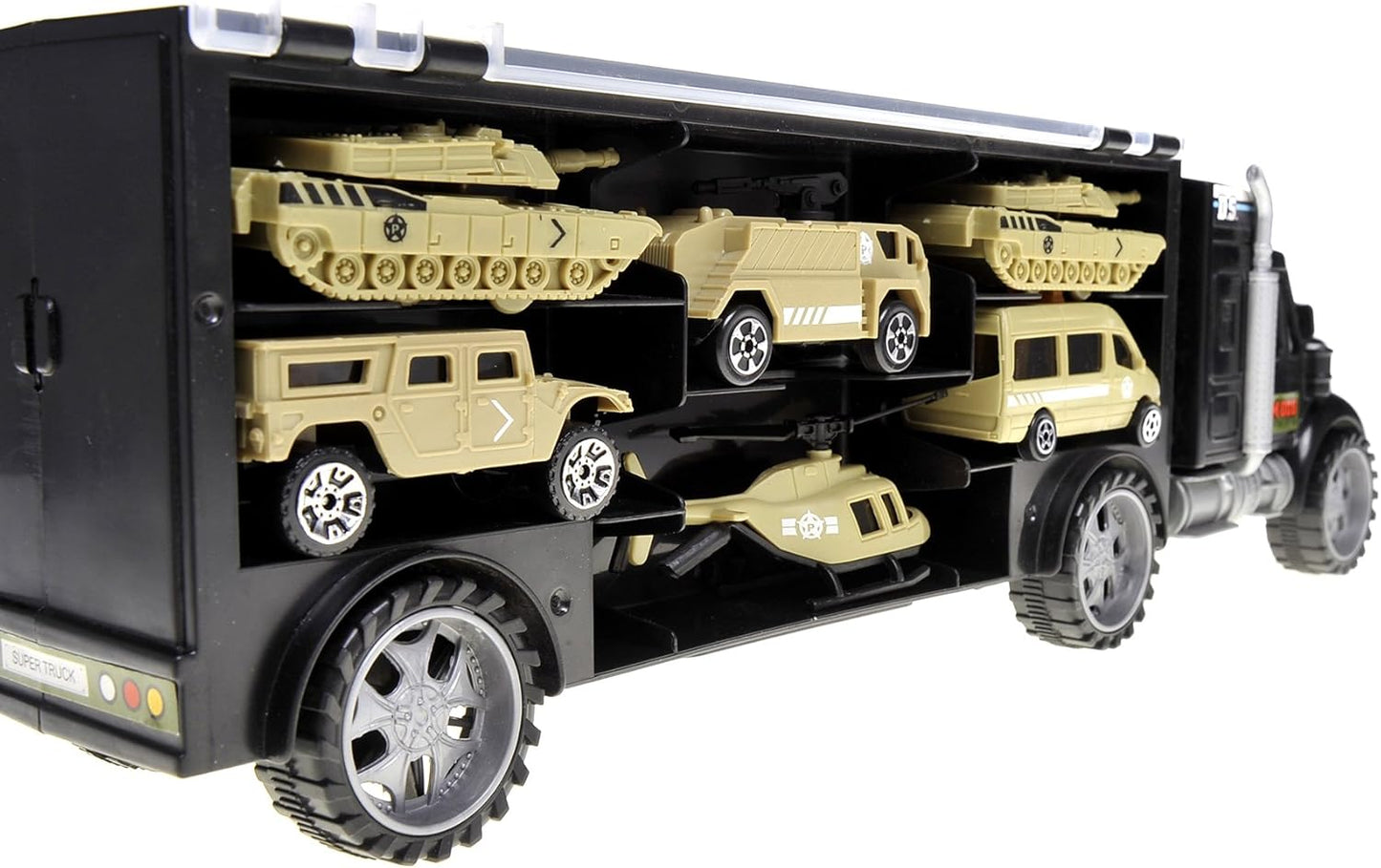 7 in 1 Military Truck Army Vehicle Models Car Toys, Mini Battle Army Toy, Tank, Humvee, Helicopter Playset Gift for Kids Military Toy Carrier for Kids Boys Ages 3 4 5 6 7+