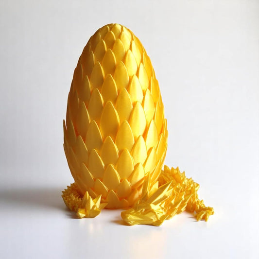 PowerTRC 3D Printed Crystal Dragon with Egg (Gold Color) – Flexible 3D Printed Toy Set, Includes 12 Inch Dragon and 6 Inch Egg, Gift Bag Filler, Desk Decoration, Party Favor