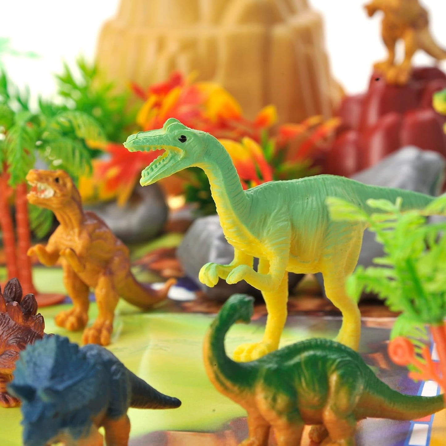 PowerTRC Jurassic Dinosaur Figures Playset with Trees, Rocks, Playmat & Container, Create a Realistic Prehistoric Dino Park, Dinosaur Toys for Kids 3-5, Gift for Boys and Girls 3 4 5 6 7