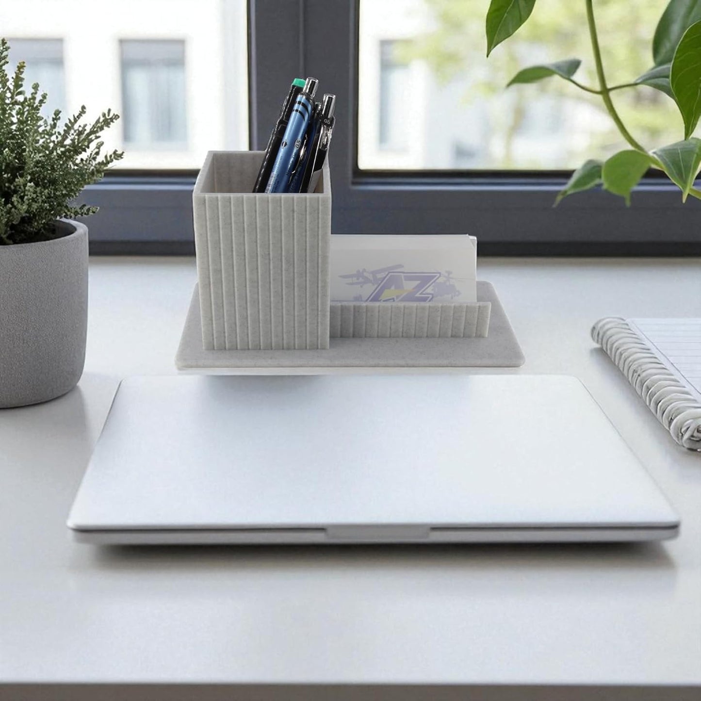 3D Printed Desk Organizer Pencil Holder with Business Card Stand, Marble – Pen Cup + Business Card Holder for Office, Reception, Teacher Gifts – Unique Marbled Look – Made in USA