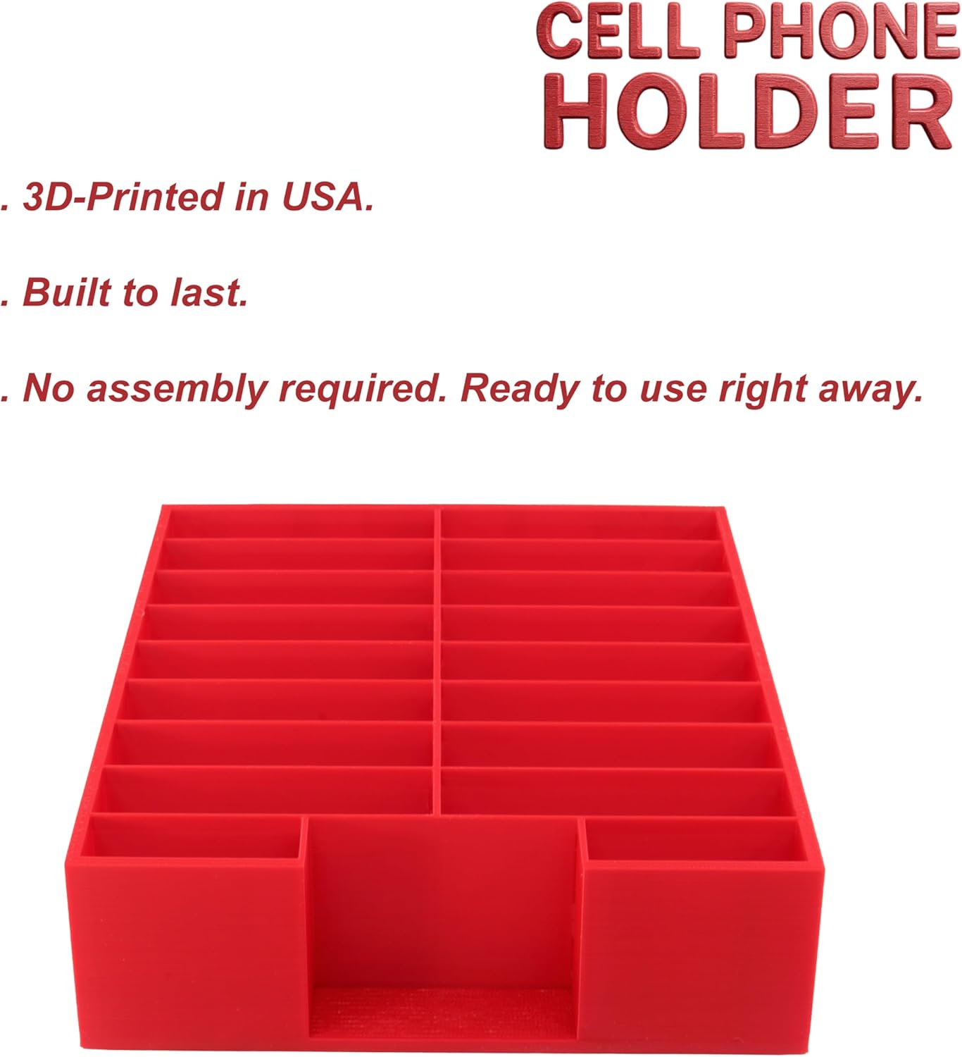 PowerTRC 16-Grid Cell Phone Holder for Classroom, Office Desktop Organizer Storage Box Mobile Phone Management – 3D Printed in USA (Red)