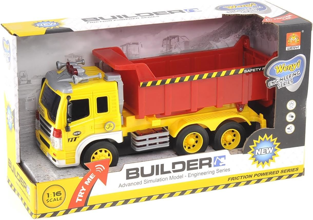 Push & Go Friction Powered Dump Truck Toy with Light and Sound | Realistic Play Tipper Truck Toy Gift for Boys and Girls