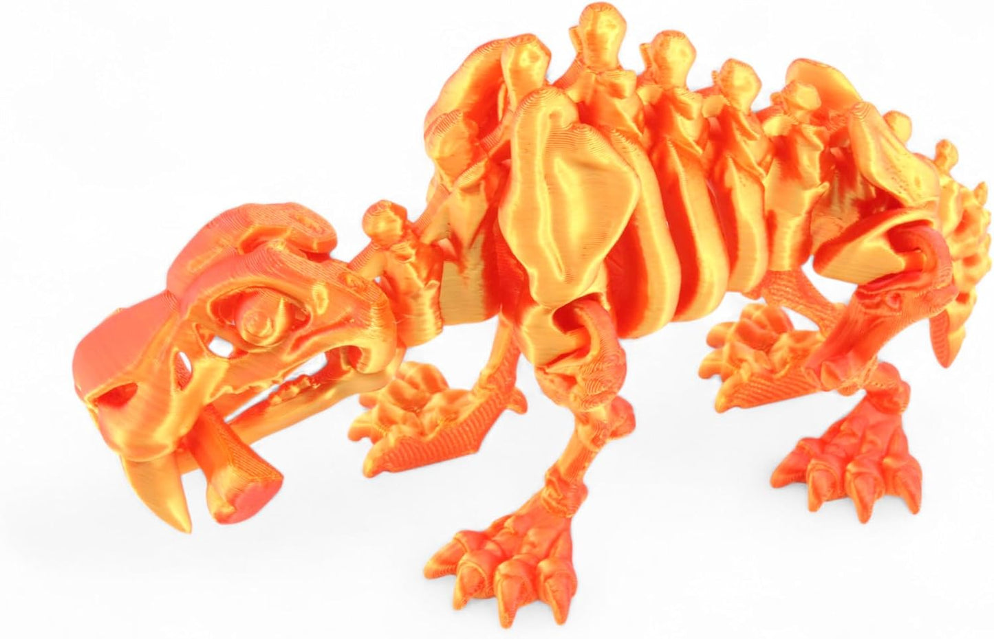 PowerTRC 3D Printed Skeleton Sabertooth Tiger – Prehistoric Collectible Articulating Mammals 3D Figurine Desk Decoration for Teens and Adults (Red Gold)