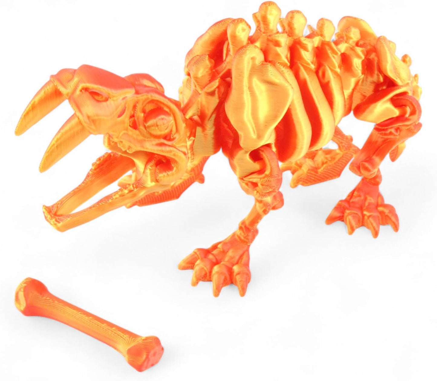 PowerTRC 3D Printed Skeleton Sabertooth Tiger – Prehistoric Collectible Articulating Mammals 3D Figurine Desk Decoration for Teens and Adults (Red Gold)