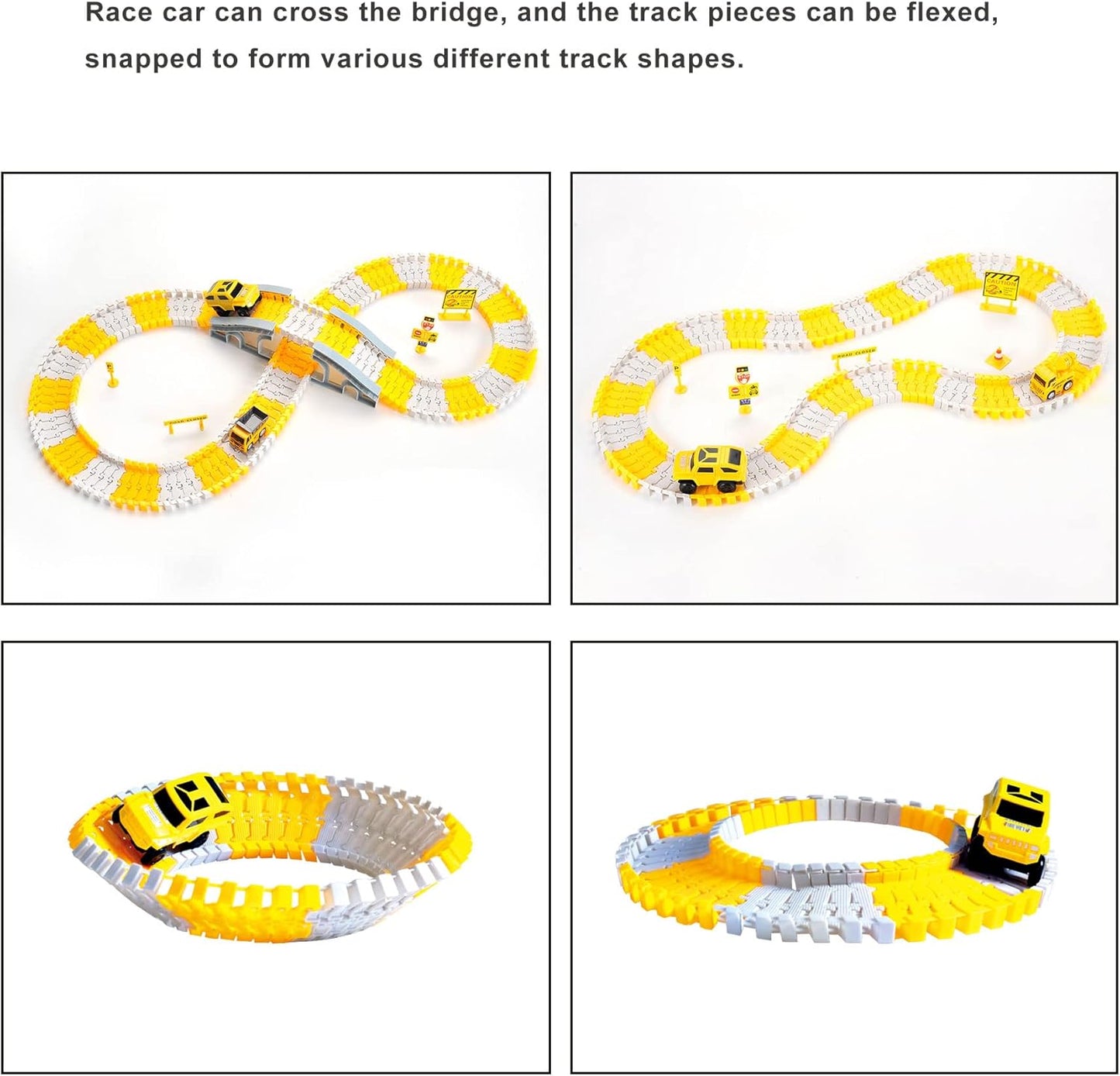 Construction Car Race Track for Kids, Construction TrucksWith Flexible Race Track Playset, Design Your Own Creative Track, 345 Piece Set, Road Engineering Gift for 3 4 5 6 7 8 Boys Girls