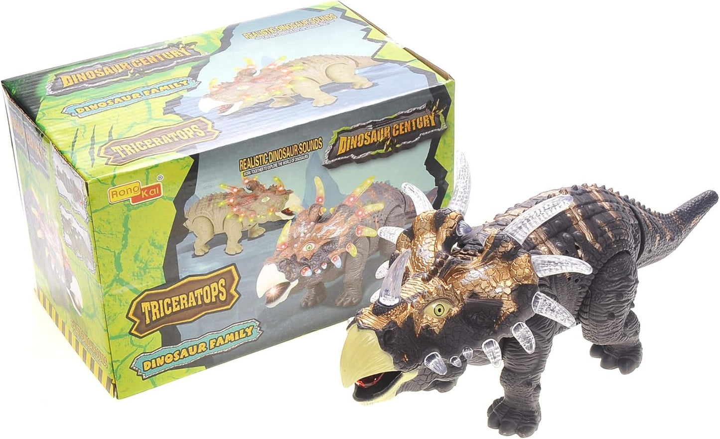 Walking Dinosaur Toys for Kids 2-4, Triceratops Electronic Jurassic Toy with LED Light, Sound, Swinging Tail Battery Powered for Toddlers
