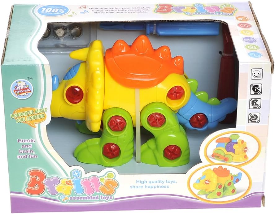 PowerTRC Take-A-Part Educational Triceratops Building Dinosaur with Lights & Sound | Construction Toy Set with 2 Screwdrivers for Kids