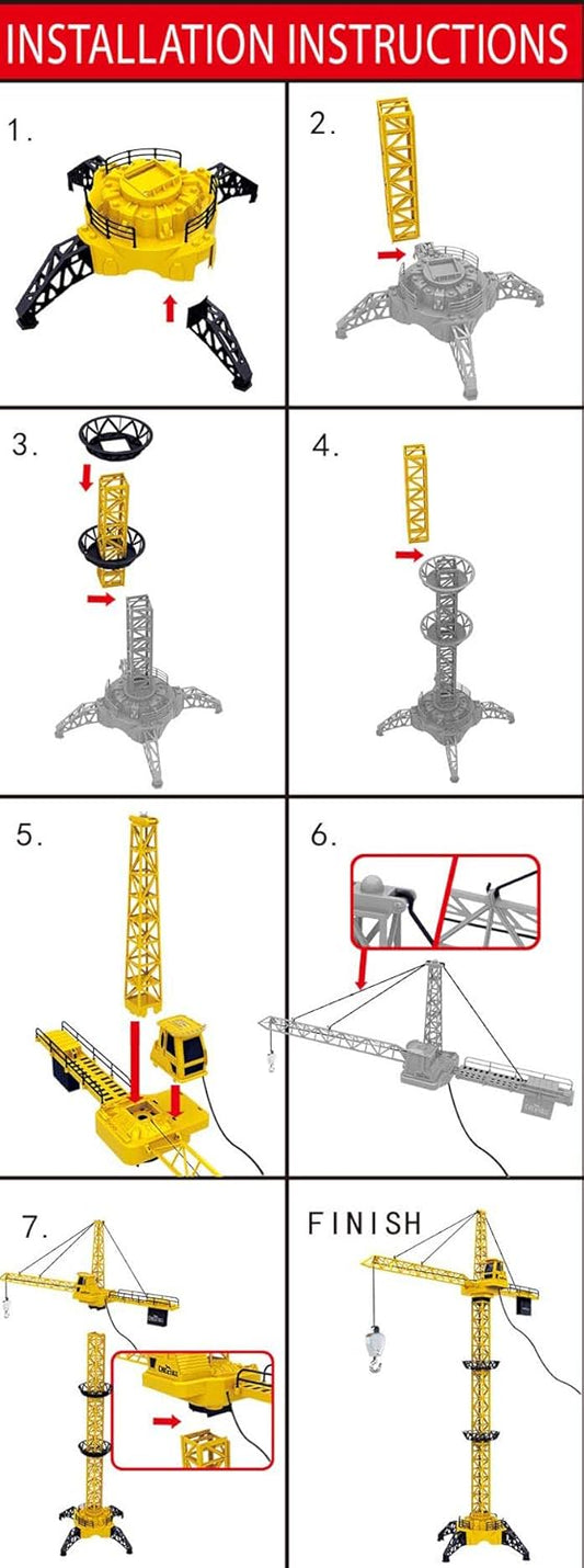 PowerTRC RC 50 inches Tall Wired Crawler Crane Remote Control Construction Toy with Tower Lights & Adjustable Heigh for Kids
