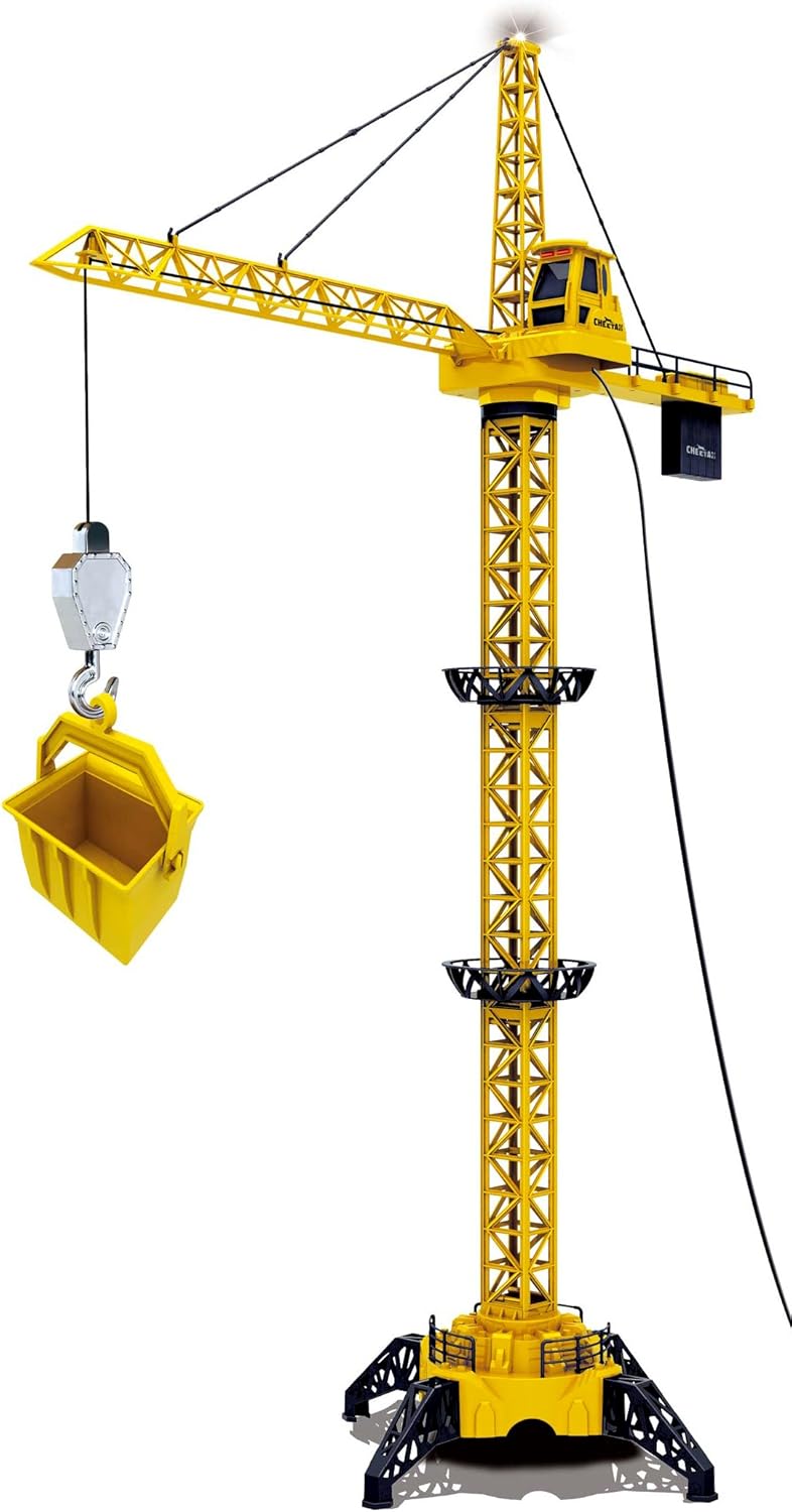 PowerTRC RC 50 inches Tall Wired Crawler Crane Remote Control Construction Toy with Tower Lights & Adjustable Heigh for Kids