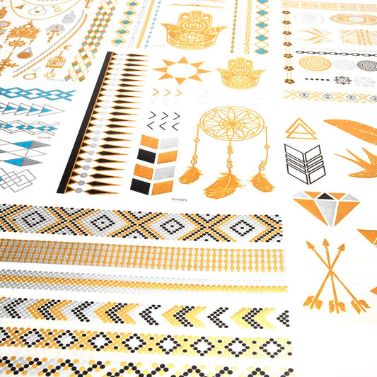 Temporary Tattoos For Girls Teens And Women, Metallic and Gold Color Designs, 100+ Temporary Shiny Waterproof Tattoos, Fake Tattoo That Look Real For Festivals, Music Concerts, And Parties