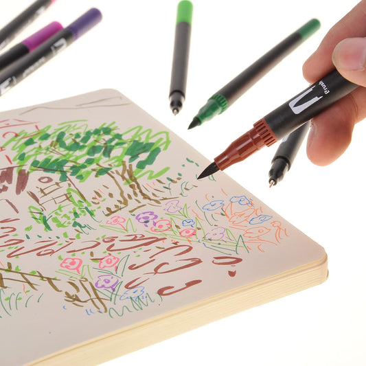 Dual Brush Marker Pens For Coloring, Journals, Drawing, Caligraphy, And Note Taking, Fine Point Markers And Pen For School Or Office, Pack Of 24 Colored Markers, Dual Tip Pens For Adults And Kids