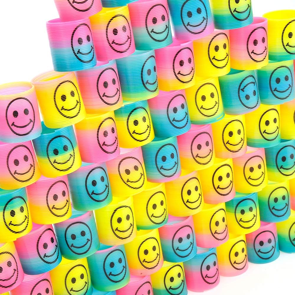 72 Pcs Mini Slinky Party Favors Mini Slinkies Bulk, Emoticon Rainbow Spring Toys Goodie Bag Stuffer, Coil Spring Toy for Carnival Prize Classroom Exchange Gifts