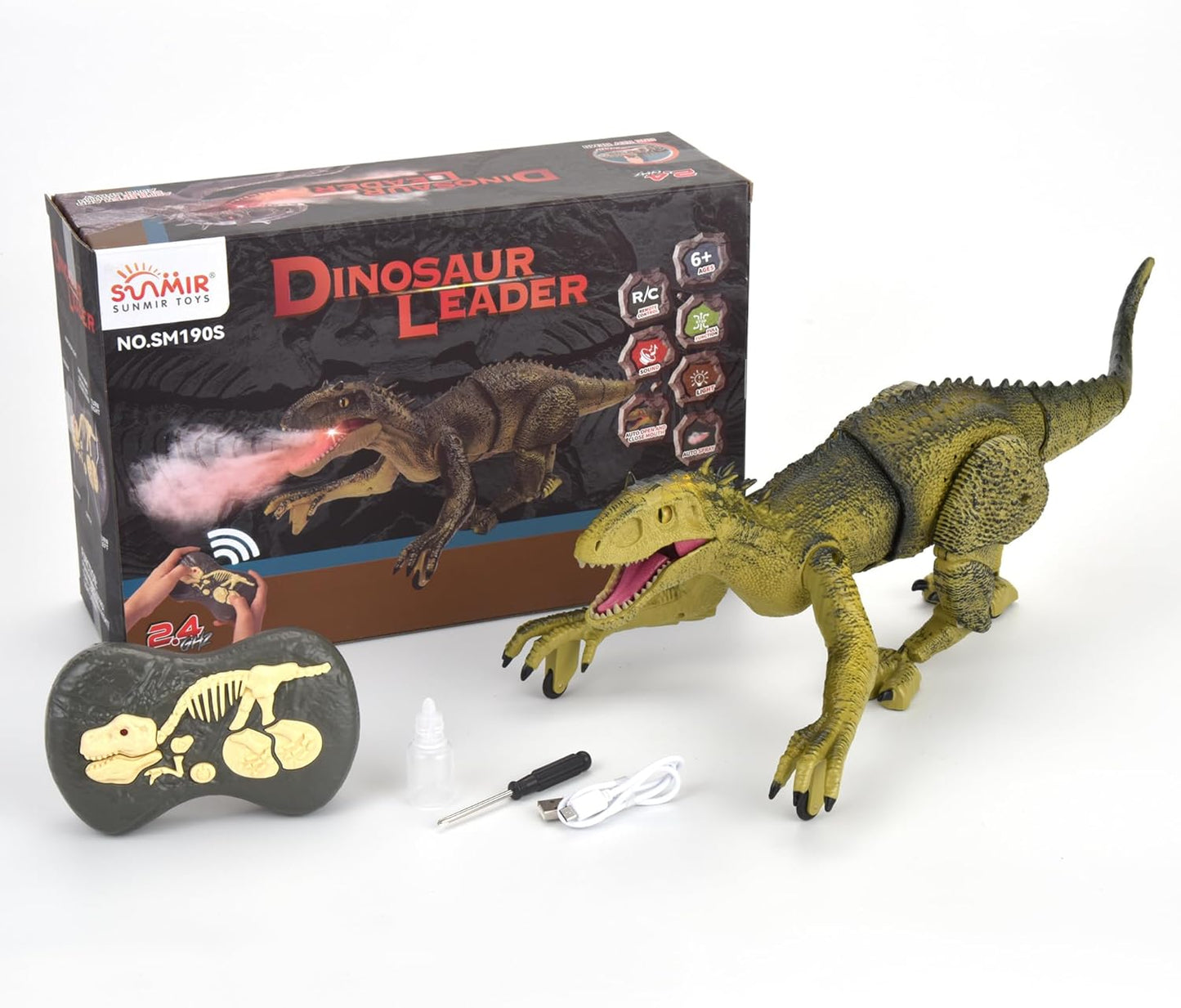 Remote Control Dinosaur for Kids Ages 3 4 5 6 7 8 9 10, Auto Mist Spraying RC LED Sound Rechargeable USB Port Realistic Outdoor 2.4G RC Dinosaur Toys Gifts for Boys Kids 3-10 Years Old Indo Rex Toys