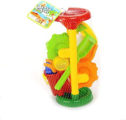 Double Sand Water Wheel Toy Tower Beach Toys for Kids Ages 4-8, Beach Bucket, Shovels, 3 Sand Molds Sail Boat Sand Toy Toddlers Outdoor Play