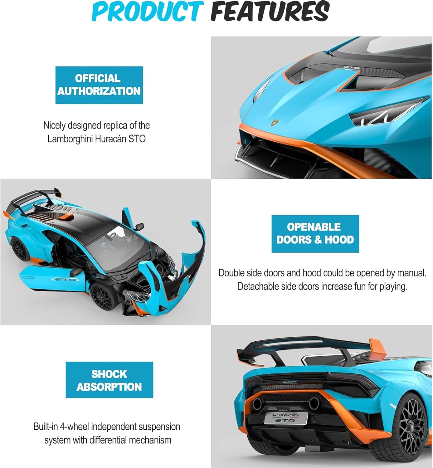 PowerTRC Official Licensed RC Lamborghini Car R/C 1/14 Lamborghini Huracan STO Model Car 2.4 GHZ Blue Lamborghini Toy Car Remote Control Car for Boys 8-12 Hobby RC Cars