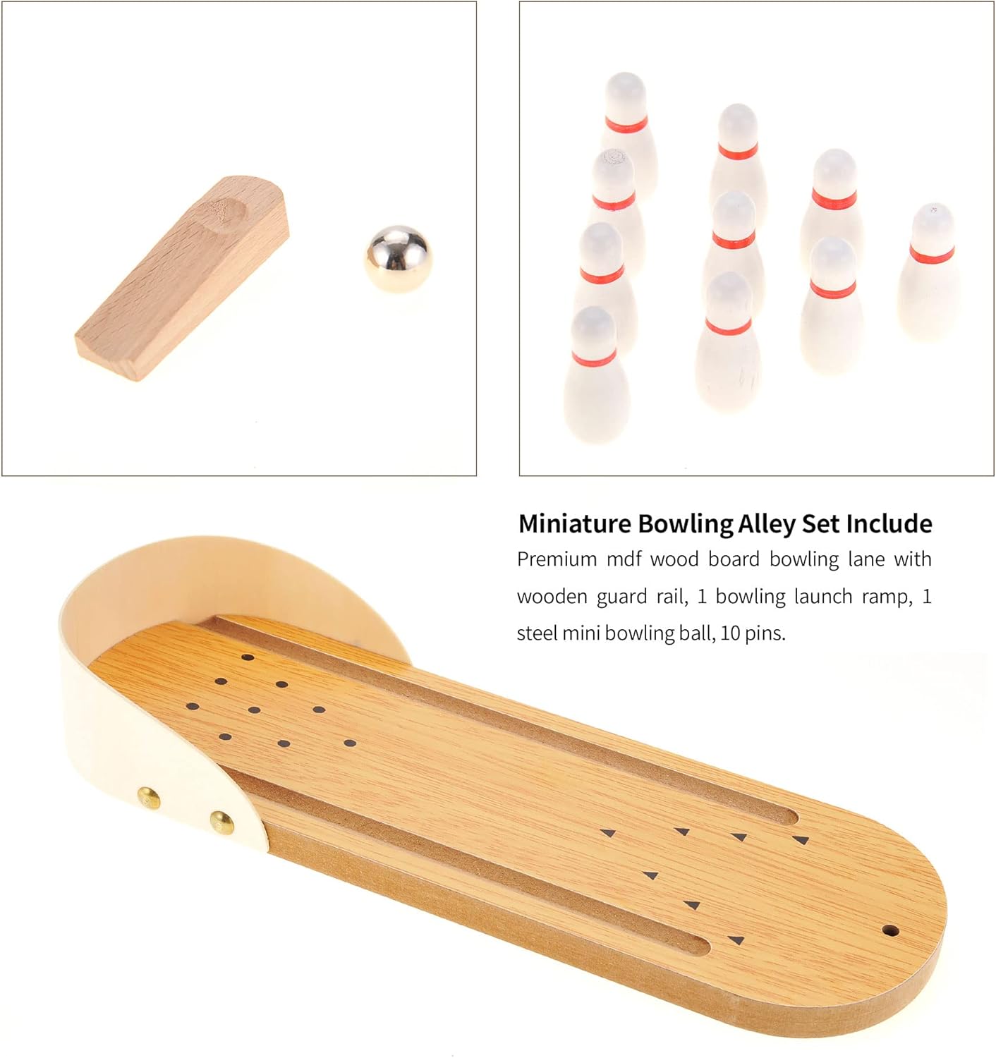 Mini Bowling Set Wooden Table Top Mini Arcade Game Toy Portable Mini Bowling Office Desk Stress Relief Desktop Gift for Kids and Adults Fun Toys