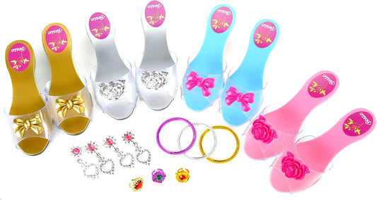 Princess Dress up and Role Play Collection Shoe Set and Jewelry Boutique Includes 4 Pairs of Shoes Multiple Fashion Accessories