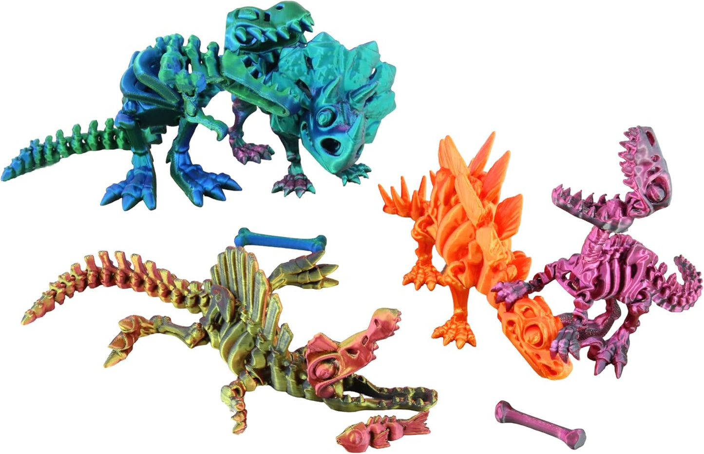 PowerTRC 5PCS 3D Printed Dinosaur Skeletons, T-Rex Triceratops Stegosaurus Velociraptor Spinosaurus Fidget Toys, 3D Printed Dragon Animals Toys, Articulated 3D Figurine Stress Relief Toy