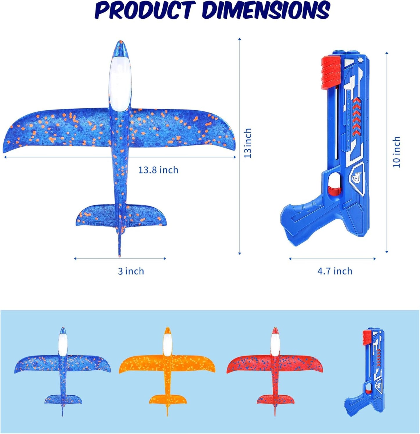 3 Pack Airplane Launcher Toys, 13.8” LED Catapult Foam Glider Plane Toy for Boys, 2 Flight Modes Outdoor Sport Flying Toys for Kids