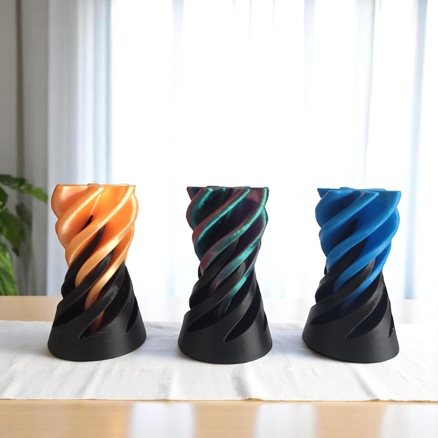 PowerTRC 3D Printed Impossible Passthrough Cone Fidget Toy (Set of 3) – Optical Illusion Desk Toys, 2.5 Inch – Orange, Blue, Tri-Color Red Blue Green