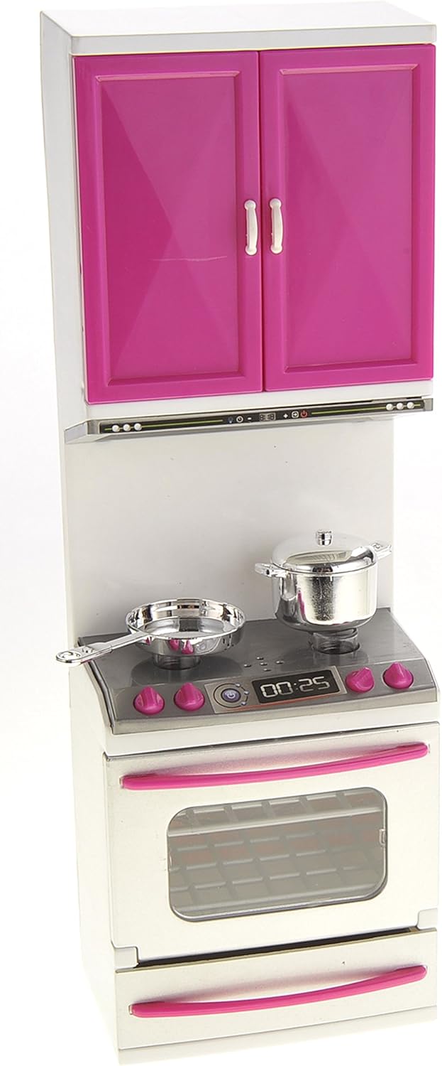Doll Kitchen Playset, Mini Modern Kitchen Toys Pretend Play Furnitures Toy Sets Accessories Set with Realistic Light & Sound for Kids Toddlers Girls