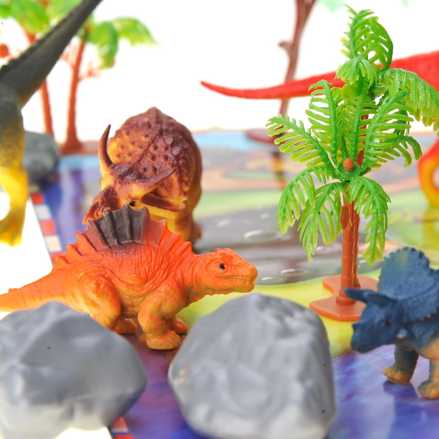 PowerTRC Jurassic Dinosaur Figures Playset with Trees, Rocks, Playmat & Container, Create a Realistic Prehistoric Dino Park, Dinosaur Toys for Kids 3-5, Gift for Boys and Girls 3 4 5 6 7