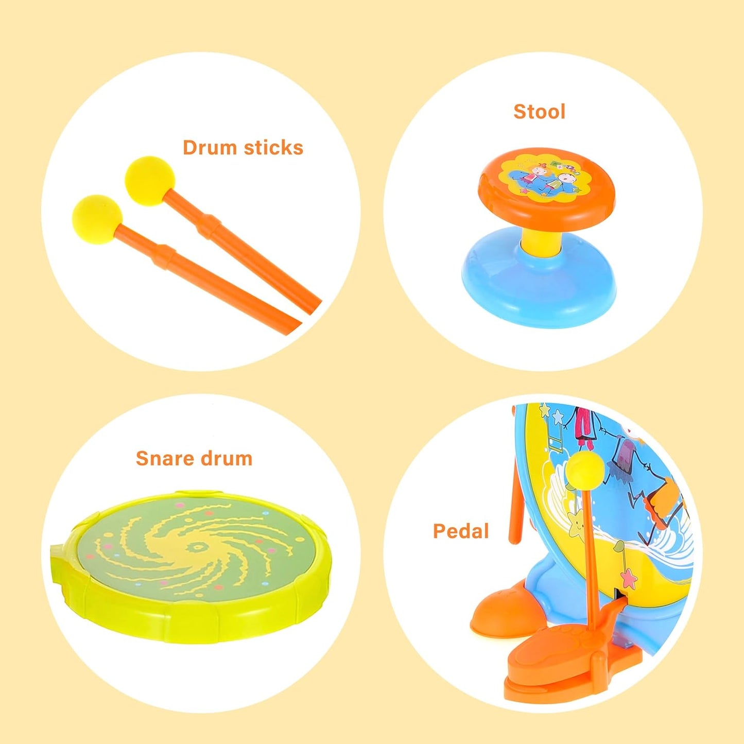 PowerTRC Deluxe 2 in 1 Keyboard and Drum Set Toy for Kids | Children's Musical Instrument Play Set Comes with Drum Set, Piano and Microphone | Colorful Lights and Sing-Along (Yellow)