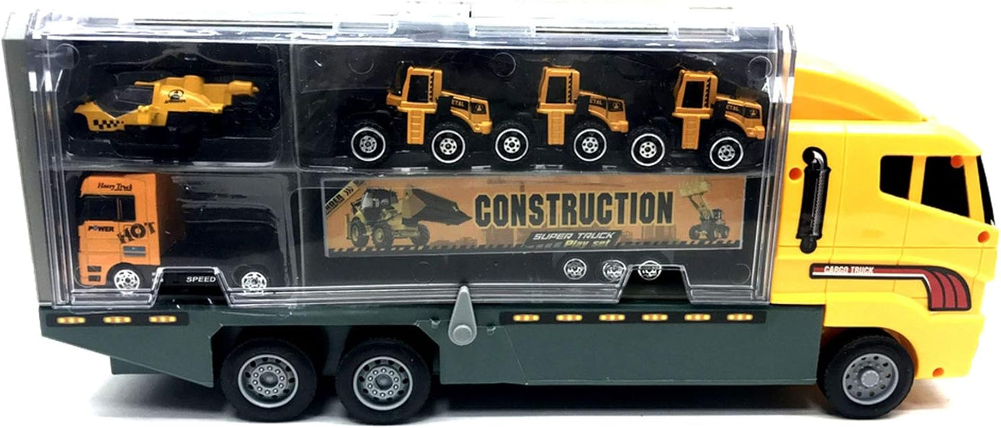 11 in 1 Die-cast Construction Toy Truck Models Car Toys, Mini Construction Vehicles Toys, Excavator, Mixer, Bulldozer, Helicopter Playset Gift for Kids
