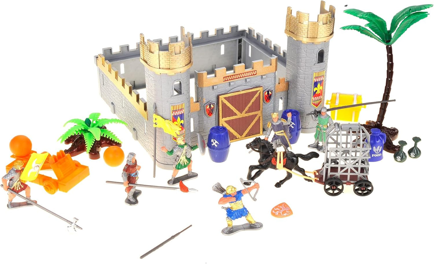 Roman Era Kingdom Action Figures with Toy Armys, Knights, Horse, Castle, Treasure Chests, Catapult and Figurines Playset for Kids