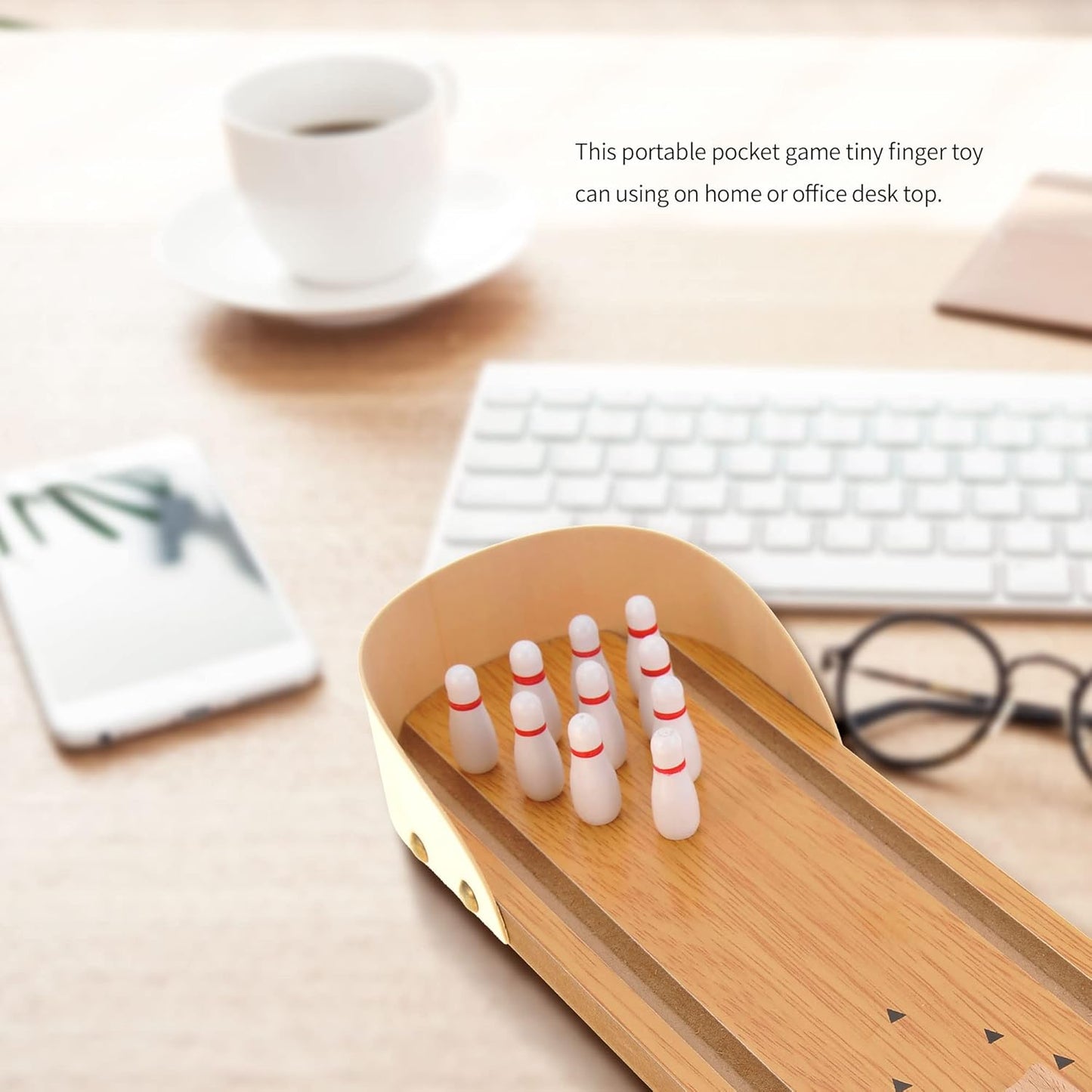 Mini Bowling Set Wooden Table Top Mini Arcade Game Toy Portable Mini Bowling Office Desk Stress Relief Desktop Gift for Kids and Adults Fun Toys