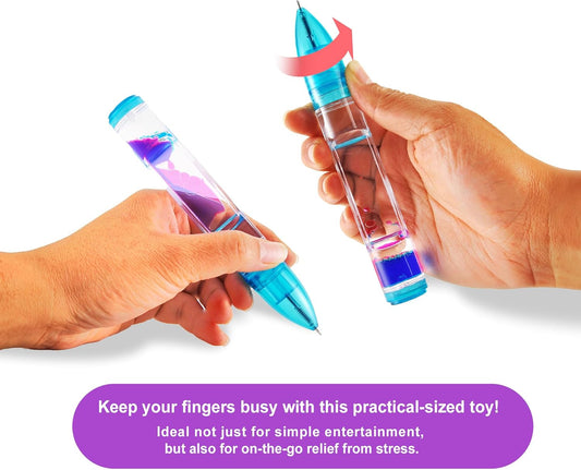 Liquid Motion Bubbler Pens Toy, Liquid Timer Pen with Retractable Ball Point Pen, Colorful Anxiety Stress Relief Calming Relaxing Writing Cool Fidget Toys for Kids & Adults (Red, Blue, Green)