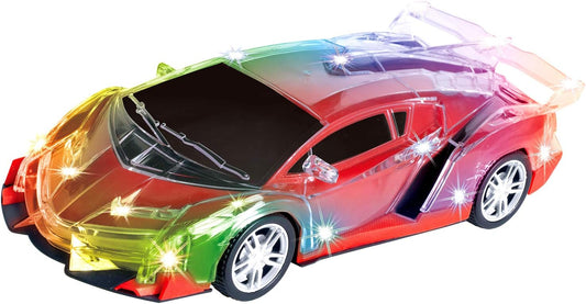 PowerTRC Light Up RC Sports Car with Flashing LED Light, Colorful Design with Full Driving Functions, Remote Control Toy for Kids Ages 4 5 6 7 8