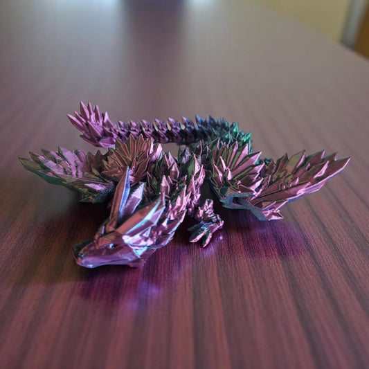 PowerTRC Flexible 9 Inch 3D Printed Crystal Dragon with Wings (Tri-Color Red Green Blue) – Collapsible Wing Toy, Gift Bag Filler, Desk Decoration, Party Favor
