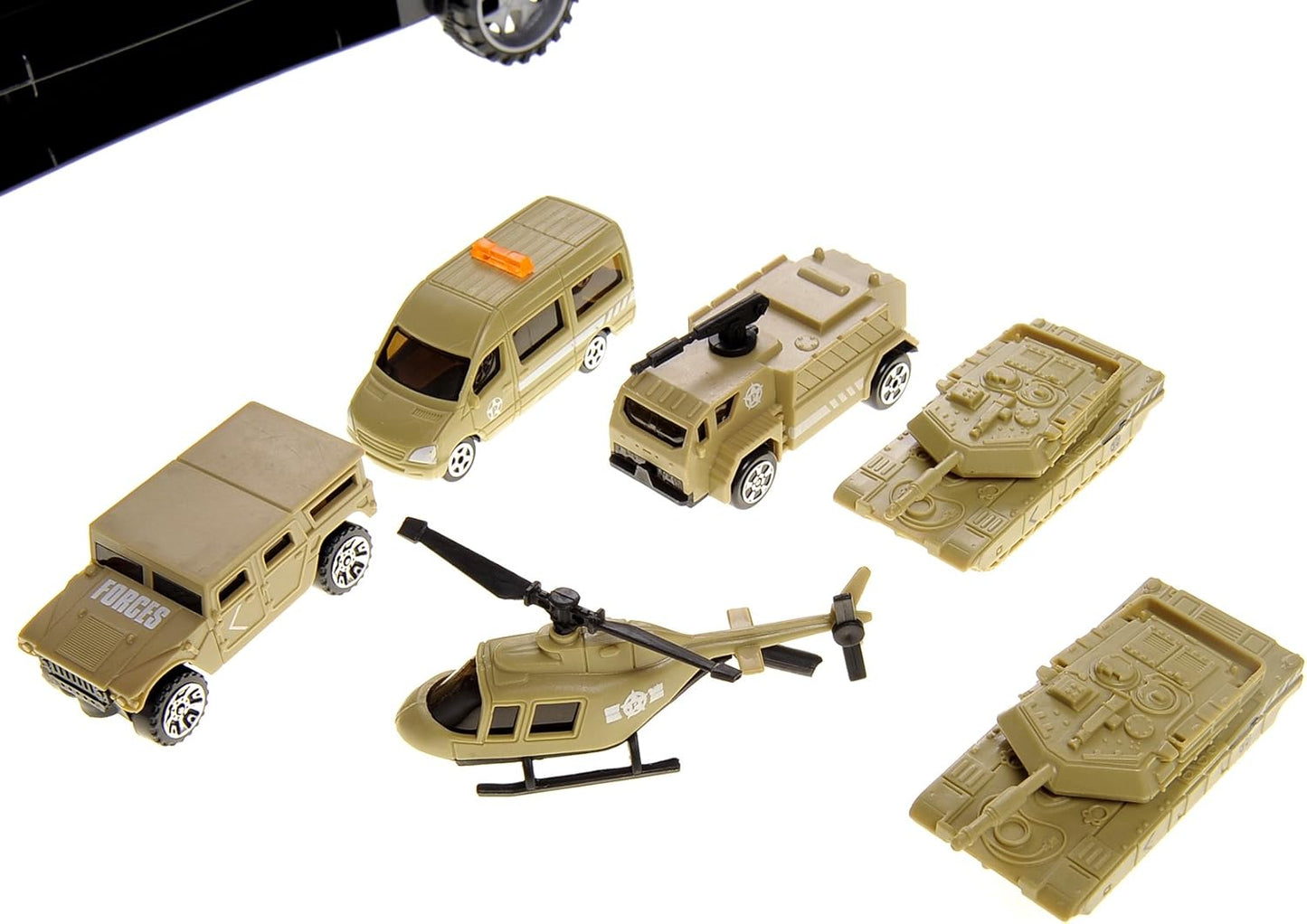 7 in 1 Military Truck Army Vehicle Models Car Toys, Mini Battle Army Toy, Tank, Humvee, Helicopter Playset Gift for Kids Military Toy Carrier for Kids Boys Ages 3 4 5 6 7+