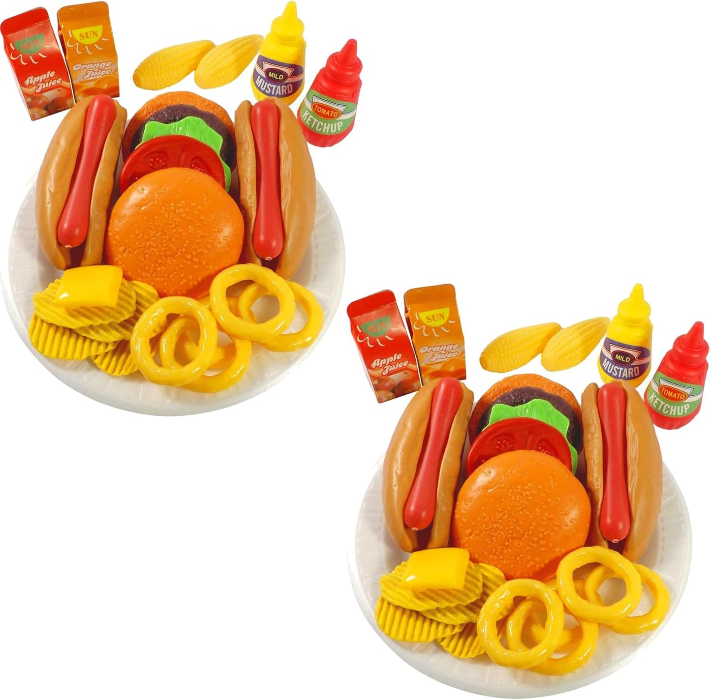 26 Pcs Deluxe Kids Fast Food Play Set – Pretend Burger, Hot Dog, Potato Chips, Onion Rings, Corn and More, Cooking Play Set Play Kitchen Accessories