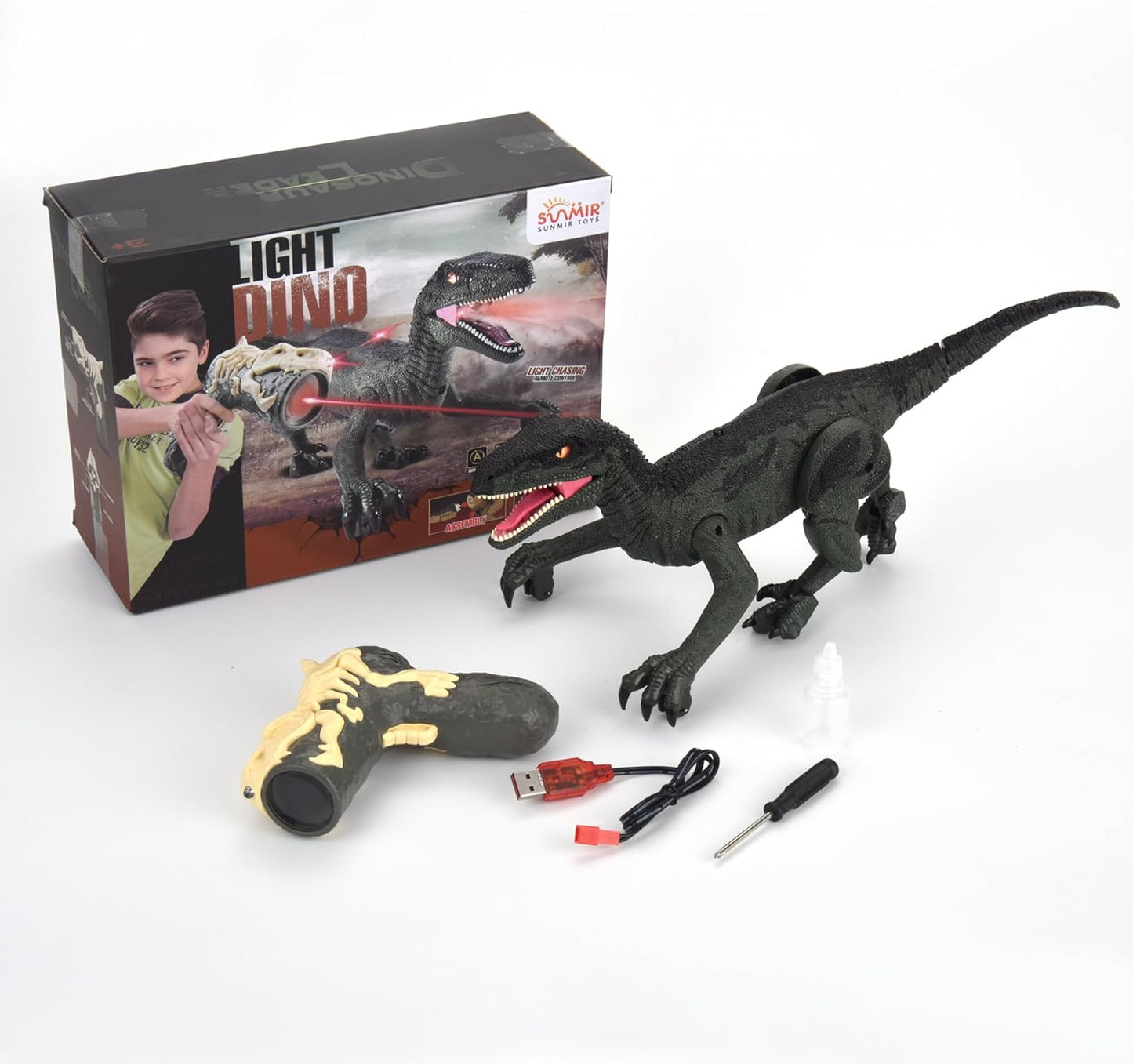 Remote Control Dinosaur for Boys 4-7, RC Dinosaur Toys for Kids 3-5 with Realistic Legs & Spray Stream, LED Light Chasing Dinosaur Toys for Kids 8-12 Birthday Gift Green