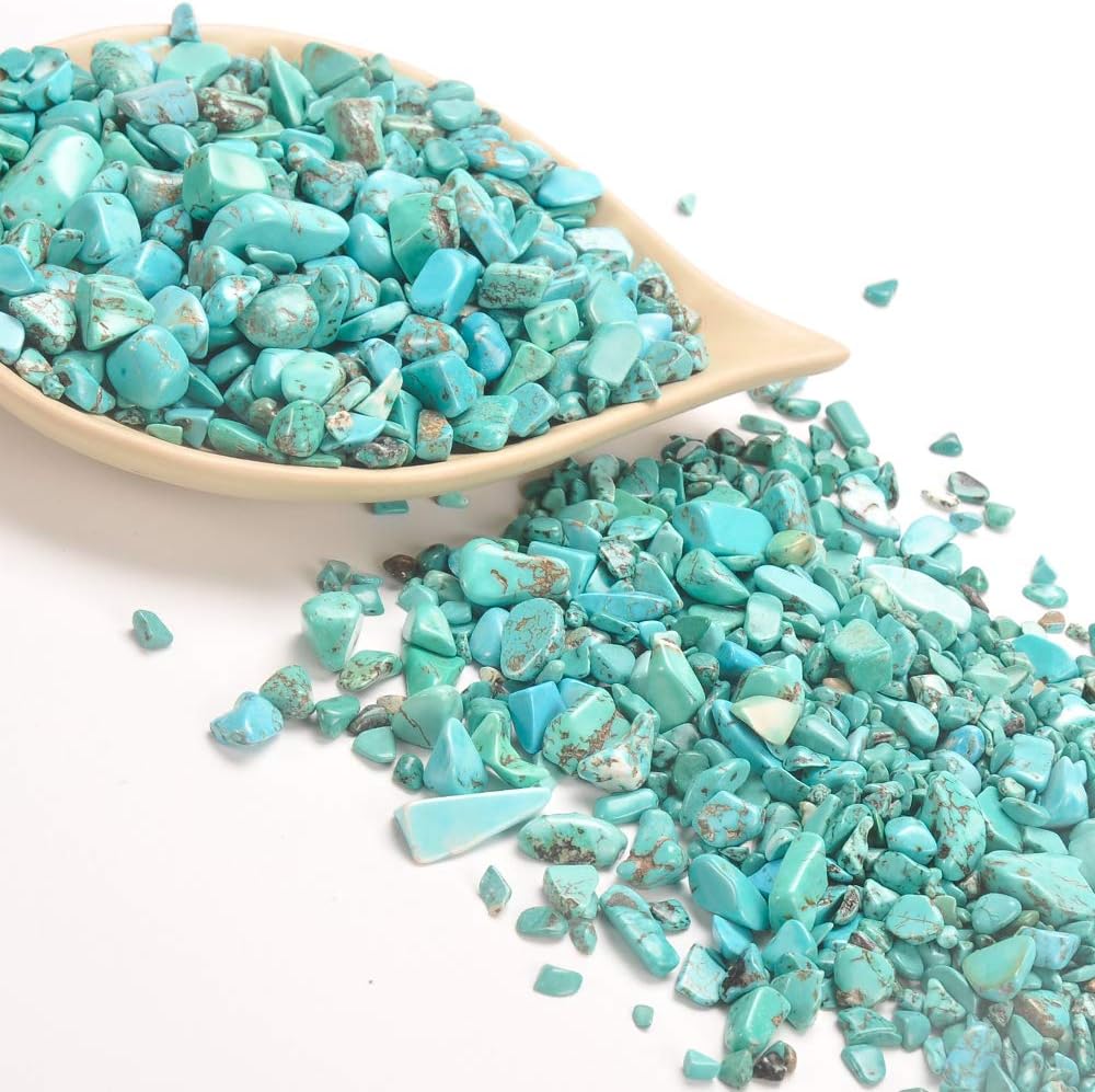 Crystals Gem Stones Decorative Rocks for Vase, Tumbled Turquoise Crystal Chips Bulk Healing Stones Fish Tank Gravel Filler Vase Filler Plants Decor 1 lb