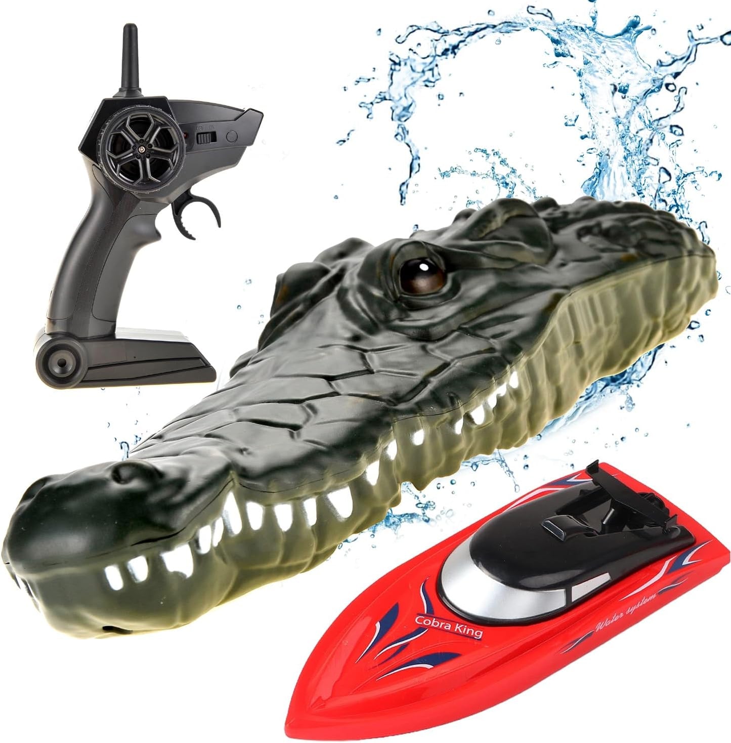 Remote Control Alligator Head Boat, 2 in 1 RC Speed Boat for Pools and Lakes, Switch Between Gator Head and Speed Boat, Rechargeable Battery Floating Crocodile Prank Gift for Boys & Girls