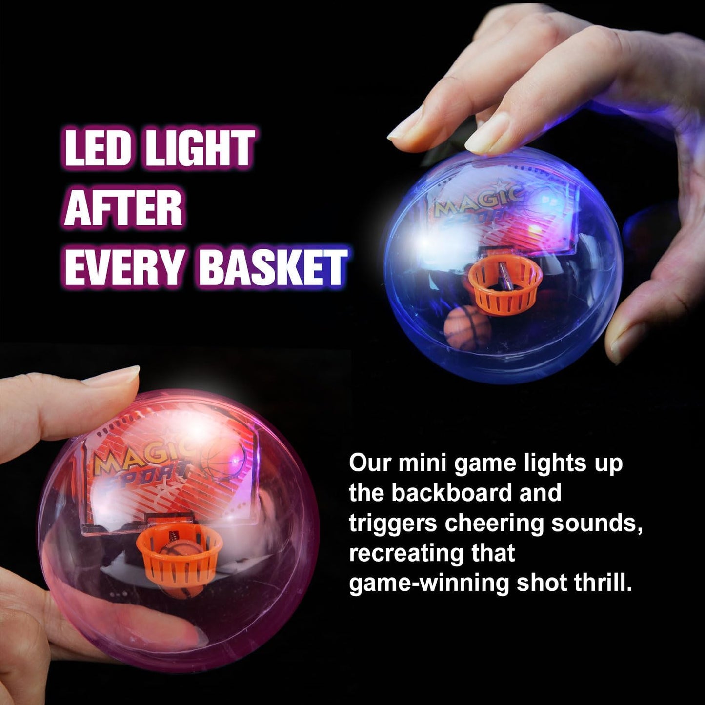 12 Pcs Mini Basketball Handheld Shooting Ball Hoop Fidget Game with Light & Sound, Bag Fillers, Bulk Toys, Party Favors Birthday Carnival Prizes for Kids, Adults