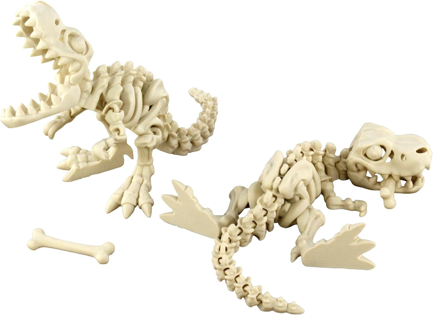 PowerTRC 5PCS 3D Printed Dinosaur Skeletons, T-Rex Triceratops Stegosaurus Velociraptor Spinosaurus Fidget Toys, 3D Printed Dragon Animals Toys, Articulated 3D Figurine Stress Relief Toy (Bone White)