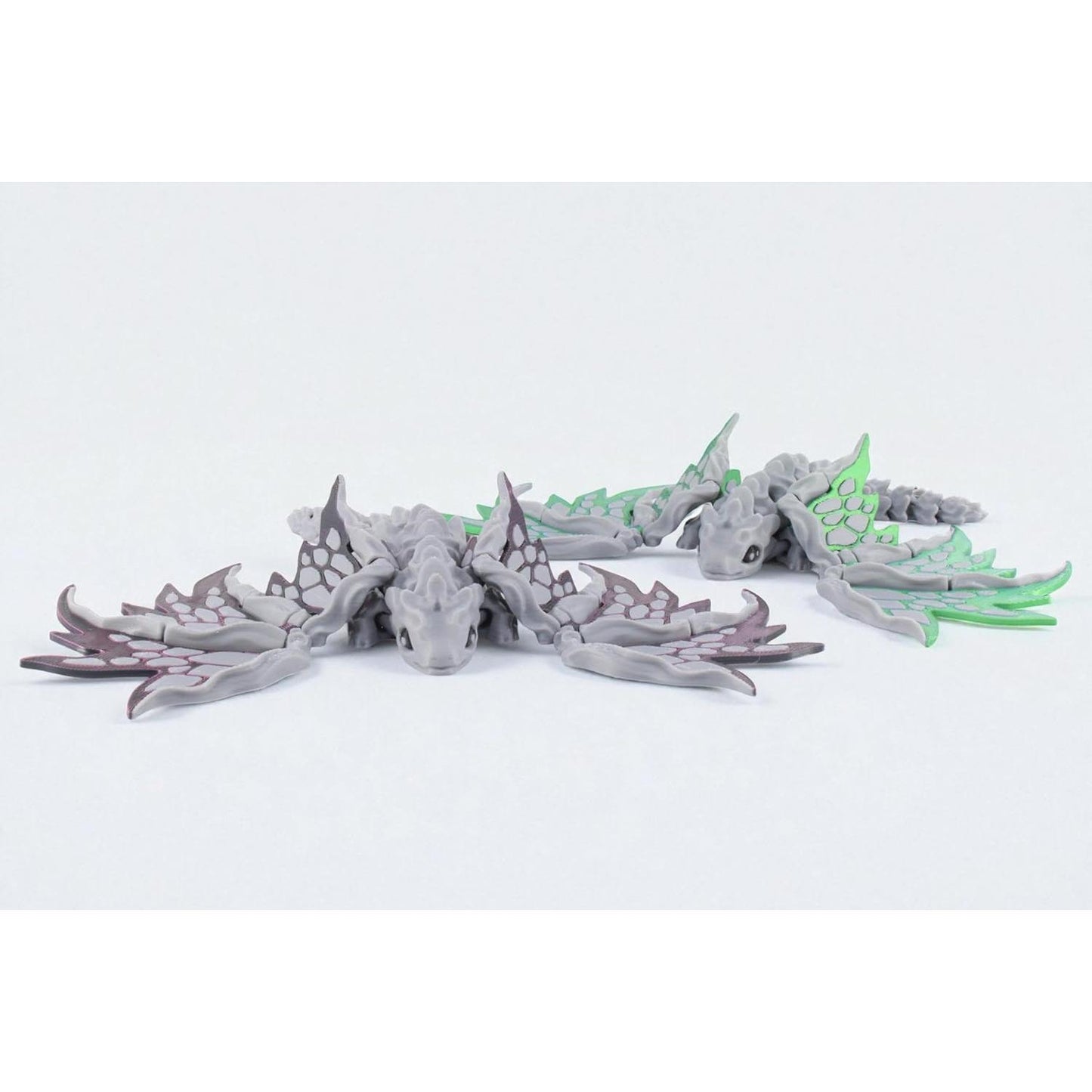 3D Printed Stone Dragon 2 Pack – Articulated Moveable Wings, Stone Texture Dragons with Green Blue and Black Red Wings, Flexible Fidget Desk Figurines for Adults, Collectible Fantasy Décor