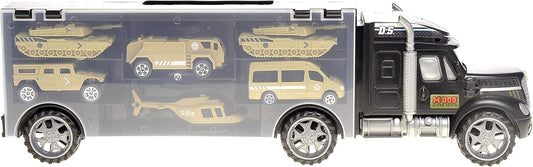 7 in 1 Military Truck Army Vehicle Models Car Toys, Mini Battle Army Toy, Tank, Humvee, Helicopter Playset Gift for Kids Military Toy Carrier for Kids Boys Ages 3 4 5 6 7+