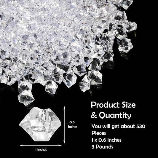 1 inches Fake Ice Cubes Stones, 530 Pcs 3 lb Vase Fillers for Centerpieces Table Decorations for Party Winter Decorative Rocks Home Decor Wedding Food Display