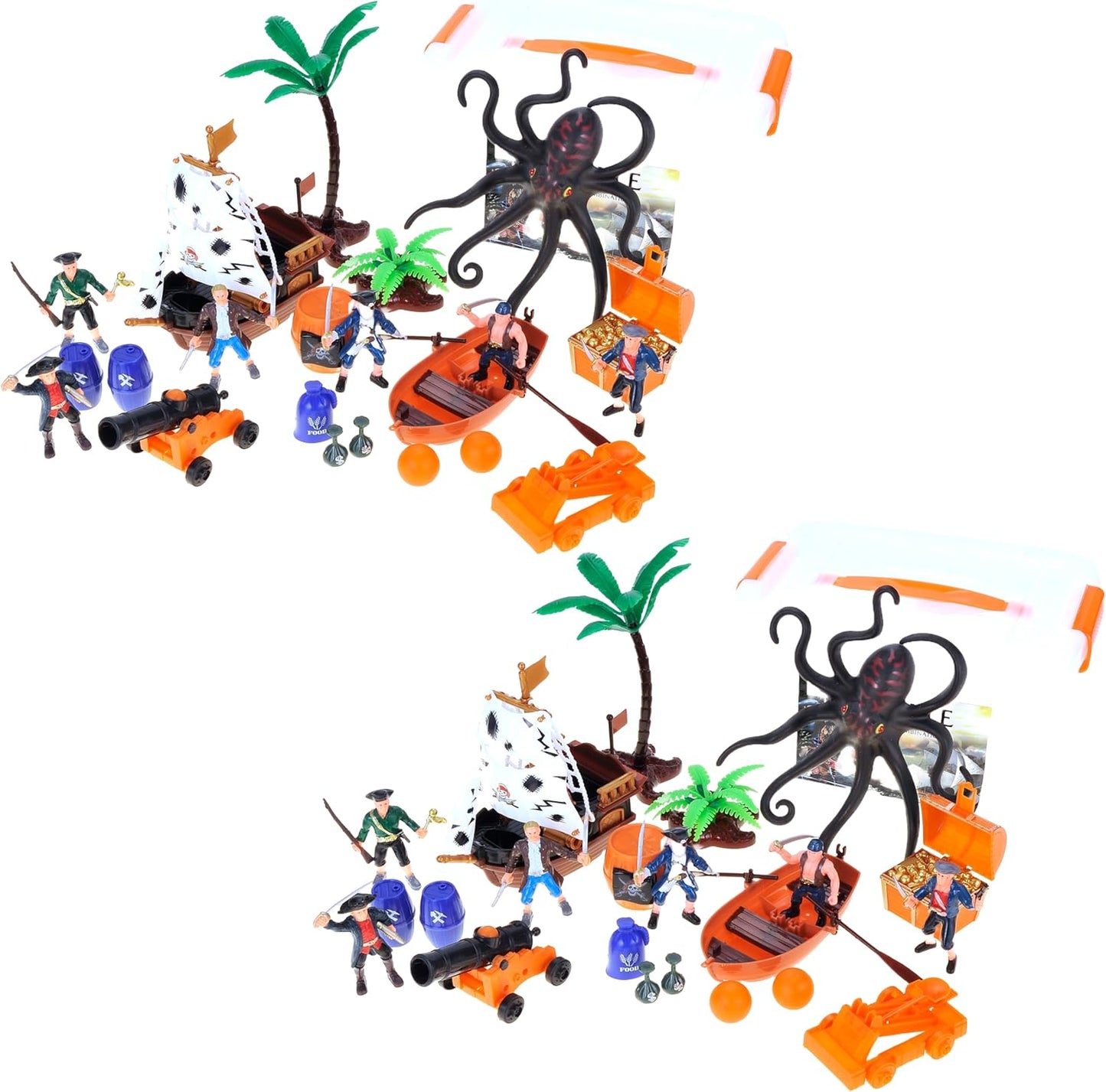 Pirate Action Figures with Pirates, Sea Monsters, Boats, Treasure Chests, Cannons and Figurines Playset for Kids