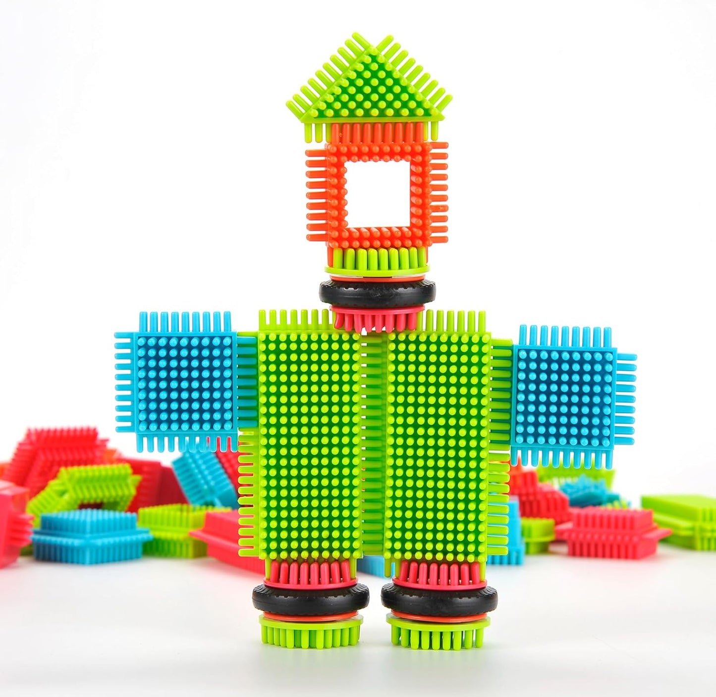 112 Pcs Hedgehog Building Blocks Tiles Building Toys for Kids Ages 4-8, Soft Interlocking Bristles Blocks Educational STEM Learning Preschool Toys