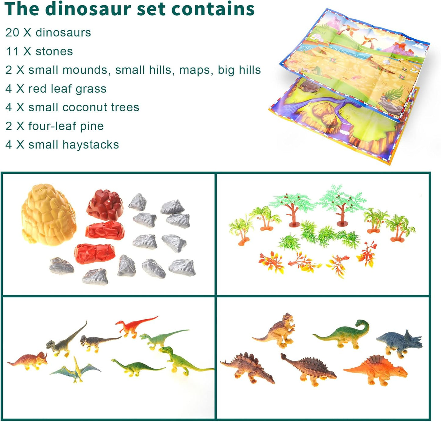 PowerTRC Jurassic Dinosaur Figures Playset with Trees, Rocks, Playmat & Container, Create a Realistic Prehistoric Dino Park, Dinosaur Toys for Kids 3-5, Gift for Boys and Girls 3 4 5 6 7