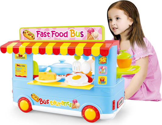Fast Food Bus Kitchen Play Set | Pretend Play Foods | Pretend Foods | (Blue)
